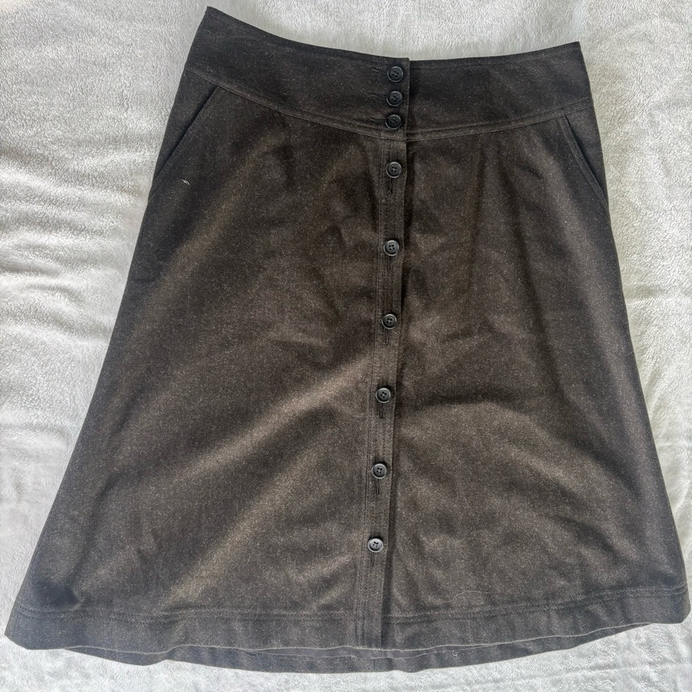 Banana Republic Dark Brown Button-Front A-Line Wool Blend Skirt Fall
